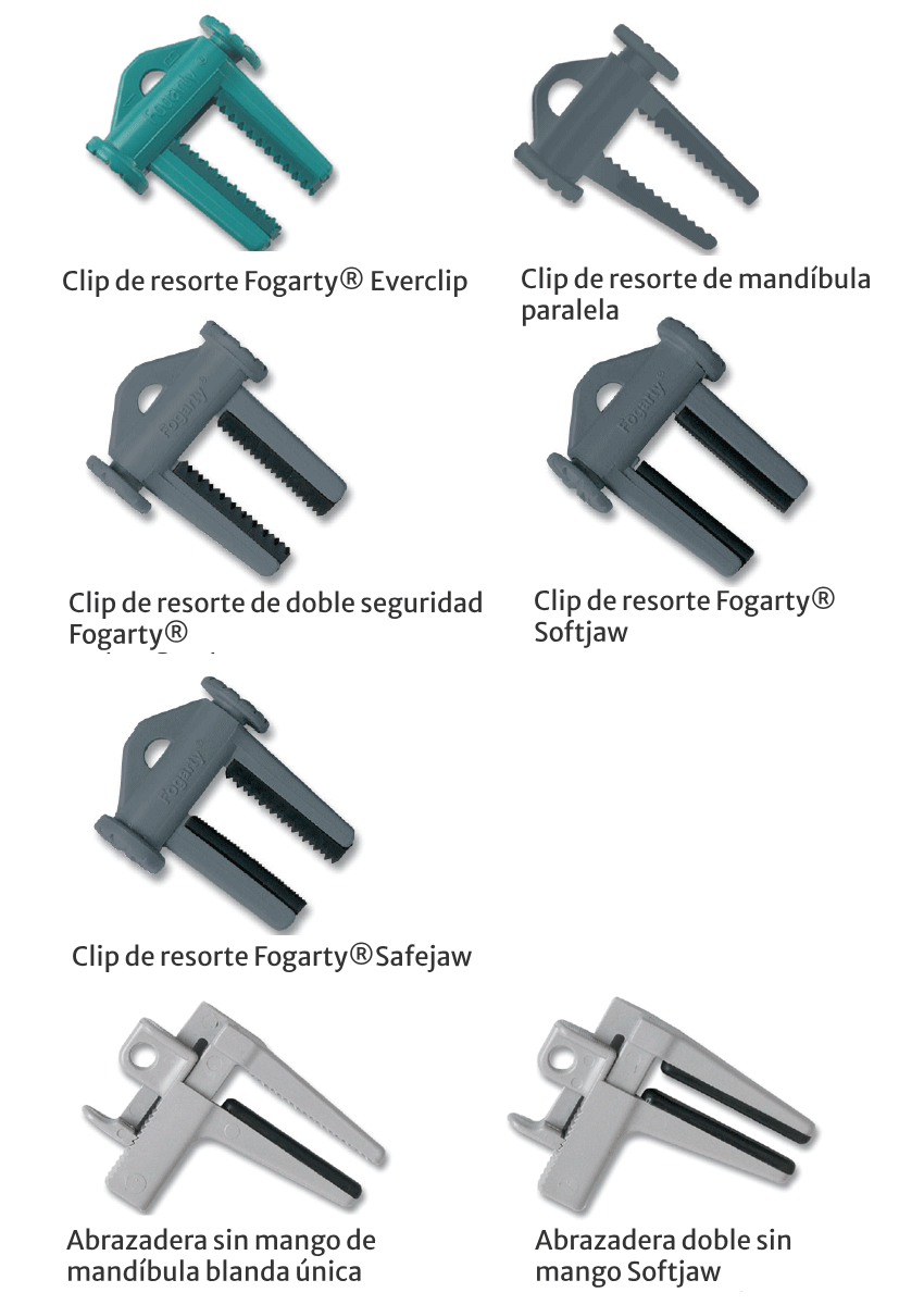 Spring clips and handleless clamps for the occlusion of delicate vascular structures and for other clamping procedures.